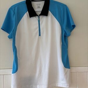 IZOD ladies golf shirt size large color blocked performance fabric collar preppy